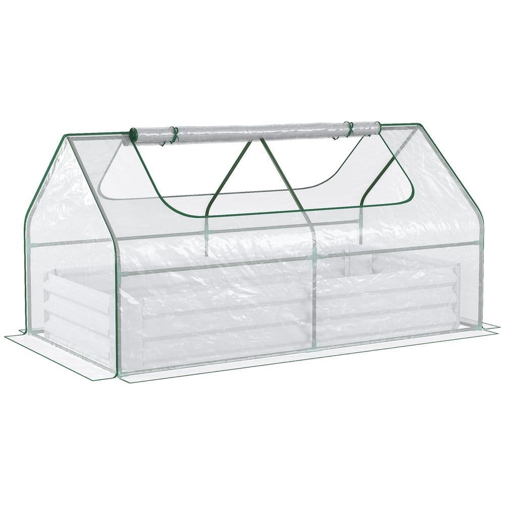 image-Steel Raised Garden Bed Planter Box Kit with Greenhouse, for Dual Use, Clear
