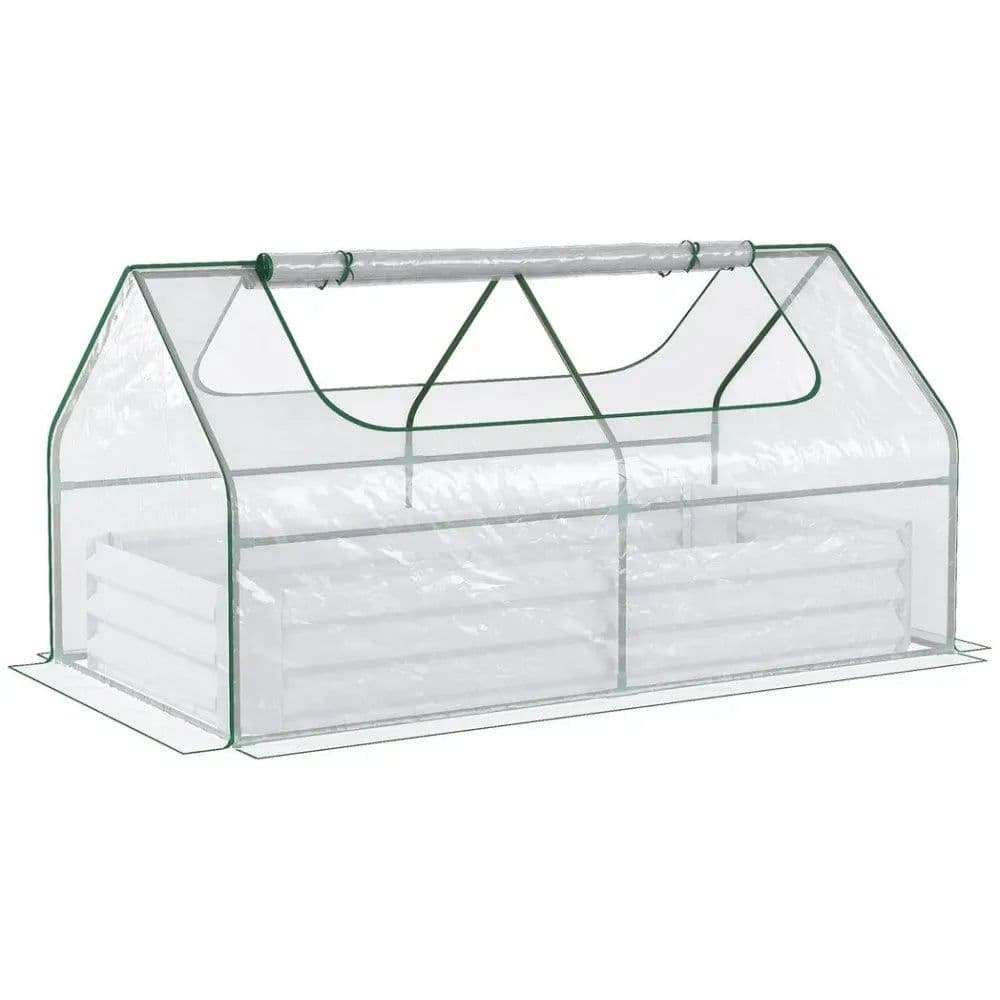 image-Steel Raised Garden Bed Planter Box Kit with Greenhouse, for Dual Use, Clear