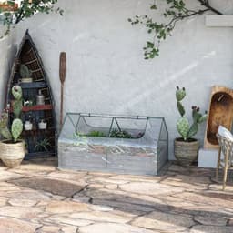 image-Steel Raised Garden Bed Planter Box Kit with Greenhouse, for Dual Use, Clear
