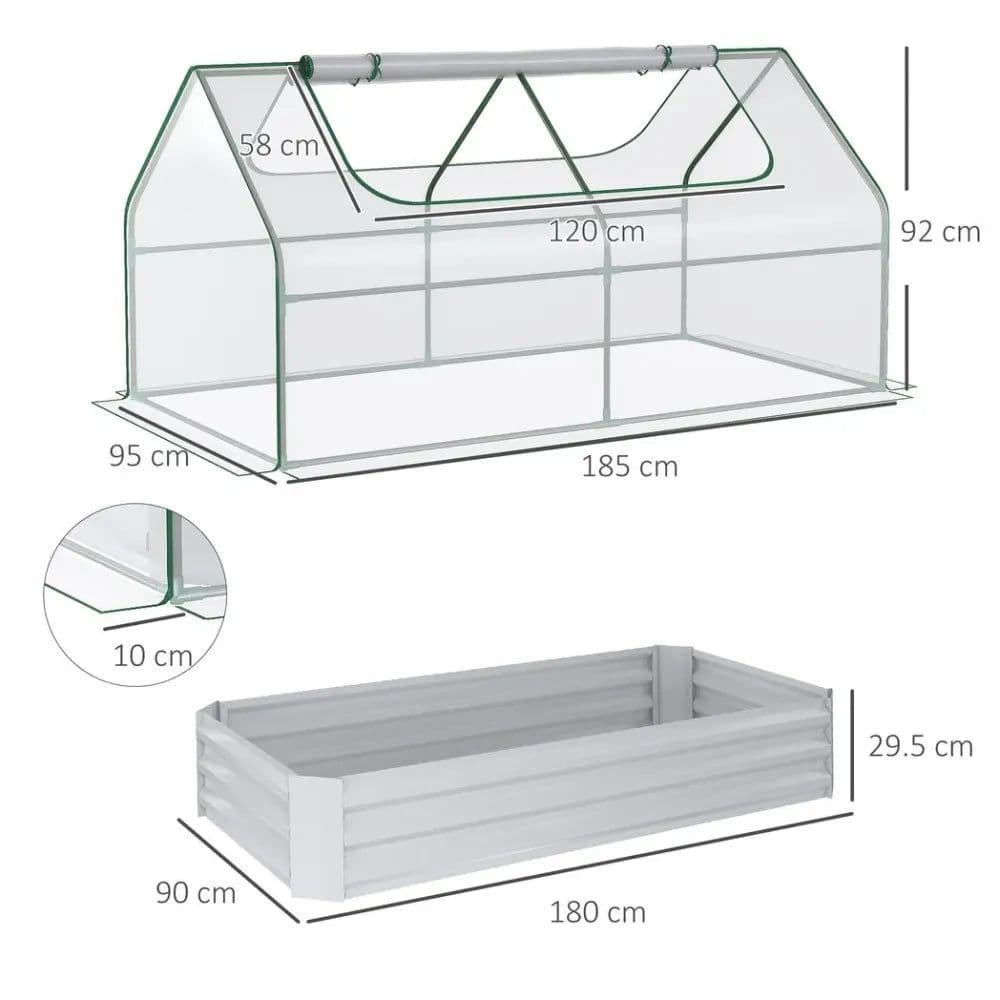 image-Steel Raised Garden Bed Planter Box Kit with Greenhouse, for Dual Use, Clear