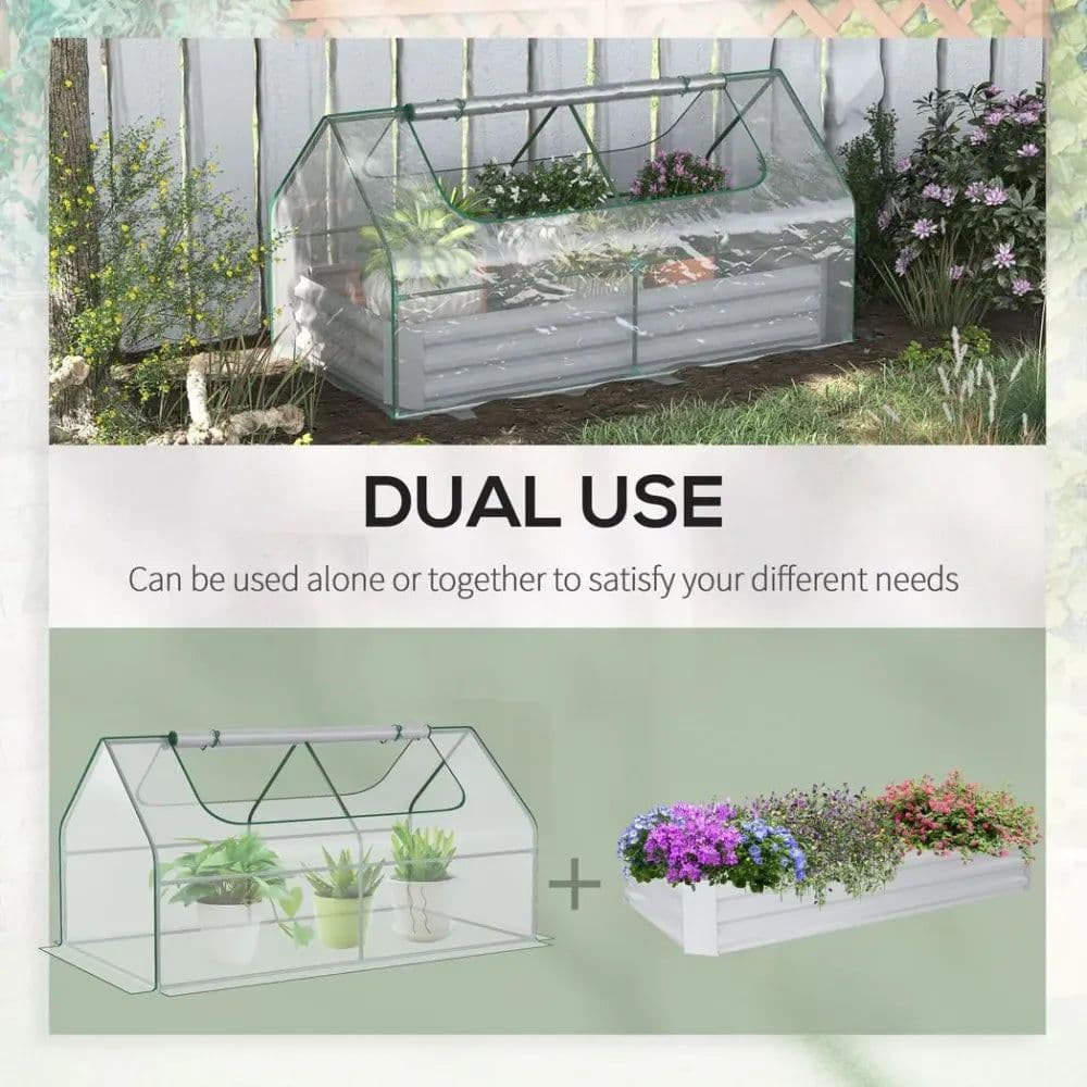 image-Steel Raised Garden Bed Planter Box Kit with Greenhouse, for Dual Use, Clear