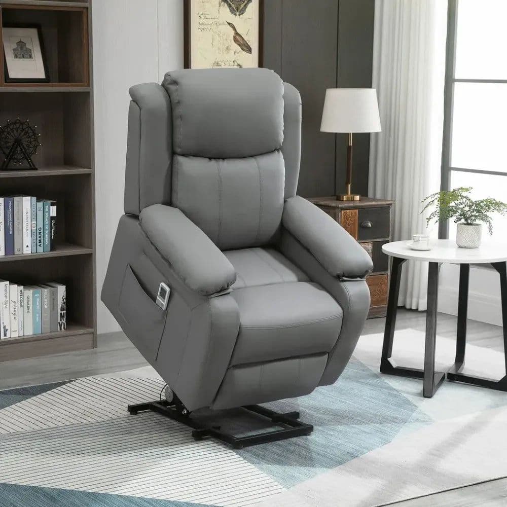 image-Electric Power Lift Recliner Chair with Massage Vibration Side Pocket, Grey