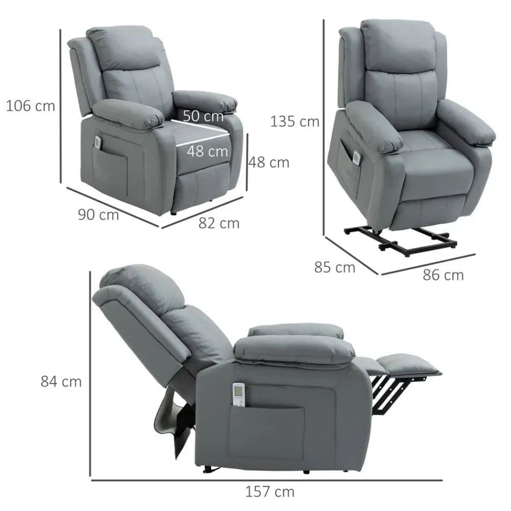 image-Electric Power Lift Recliner Chair with Massage Vibration Side Pocket, Grey