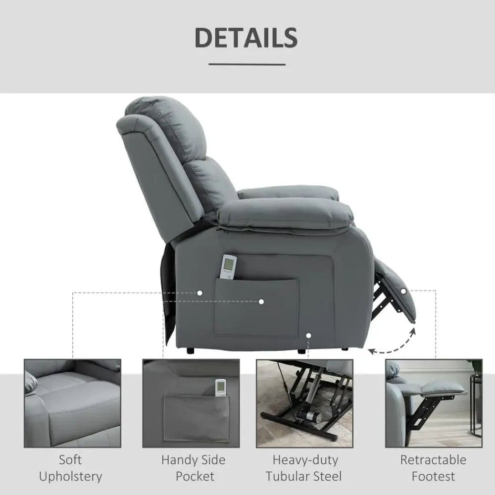 image-Electric Power Lift Recliner Chair with Massage Vibration Side Pocket, Grey