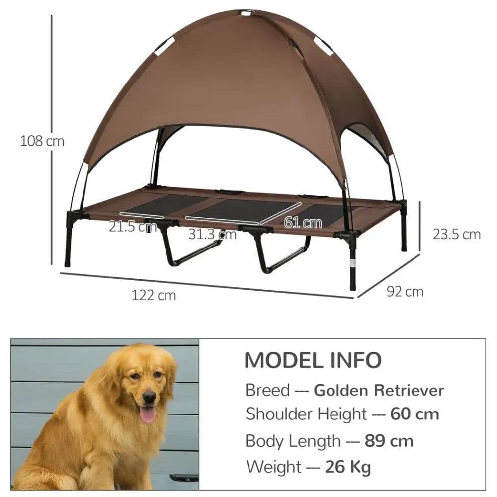 image-122 cm Elevated Pet Bed Dog Cot Tent with Canopy Instant Shelter Outdoor Coffee