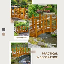 image-Wooden Garden Bridge Arc Footbridge with Safety Railings for Pond Creek Stream