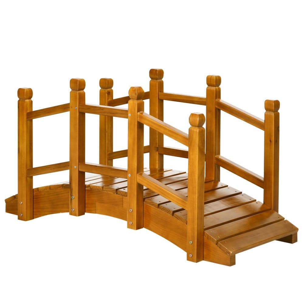 image-Wooden Garden Bridge Arc Footbridge with Safety Railings for Pond Creek Stream