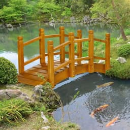 image-Wooden Garden Bridge Arc Footbridge with Safety Railings for Pond Creek Stream