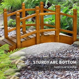 image-Wooden Garden Bridge Arc Footbridge with Safety Railings for Pond Creek Stream