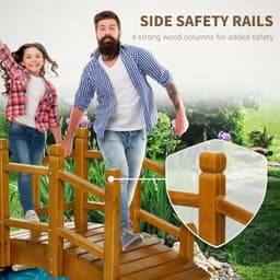 image-Wooden Garden Bridge Arc Footbridge with Safety Railings for Pond Creek Stream