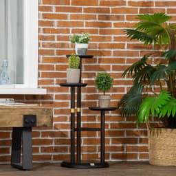 image-3 Tiered Plant Stand, Bamboo Plant Shelf for Indoor & Outdoor, Dark Walnut