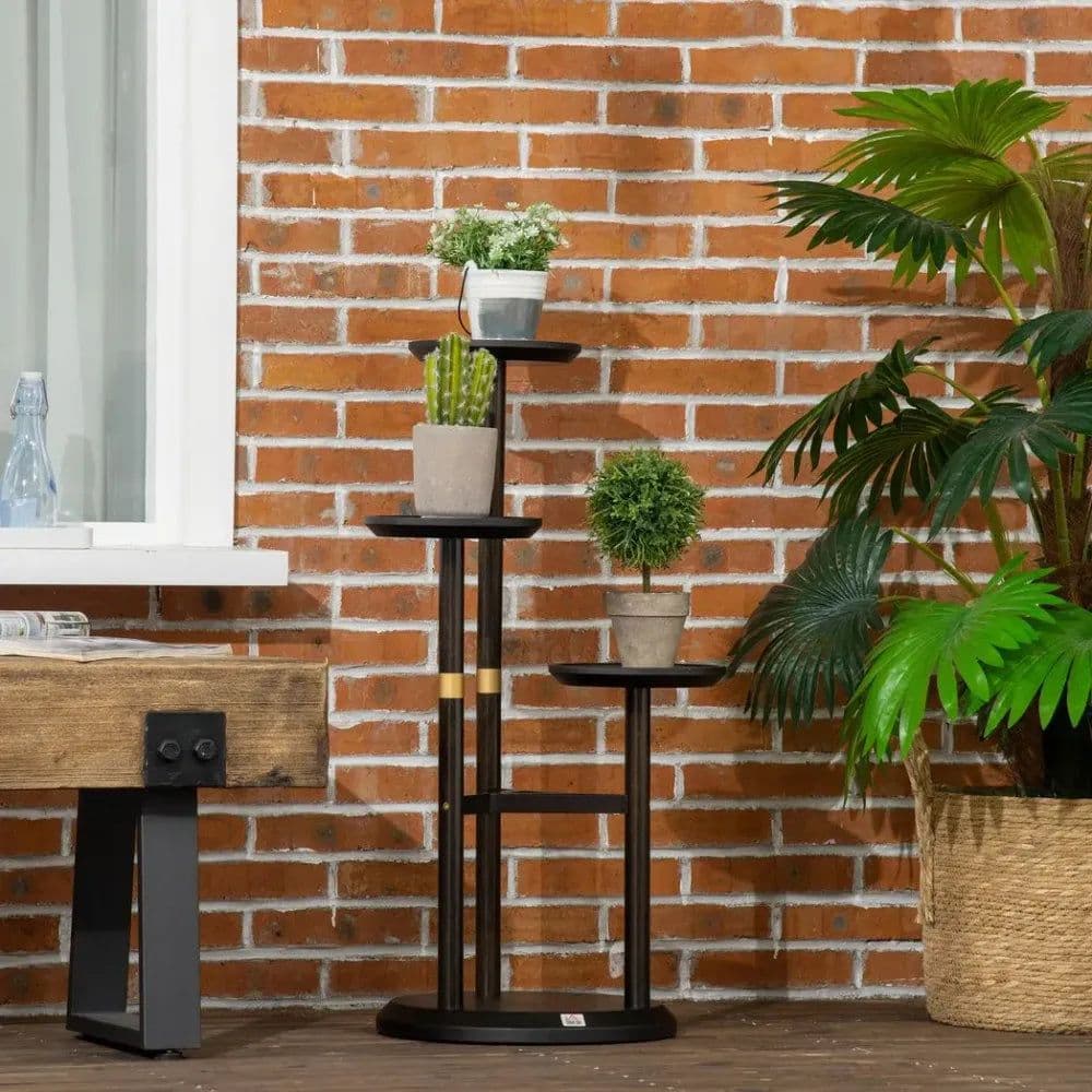 image-3 Tiered Plant Stand, Bamboo Plant Shelf for Indoor & Outdoor, Dark Walnut