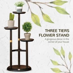image-3 Tiered Plant Stand, Bamboo Plant Shelf for Indoor & Outdoor, Dark Walnut