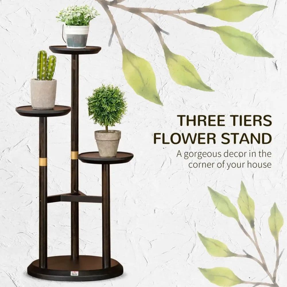 image-3 Tiered Plant Stand, Bamboo Plant Shelf for Indoor & Outdoor, Dark Walnut
