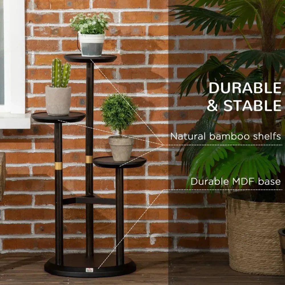 image-3 Tiered Plant Stand, Bamboo Plant Shelf for Indoor & Outdoor, Dark Walnut