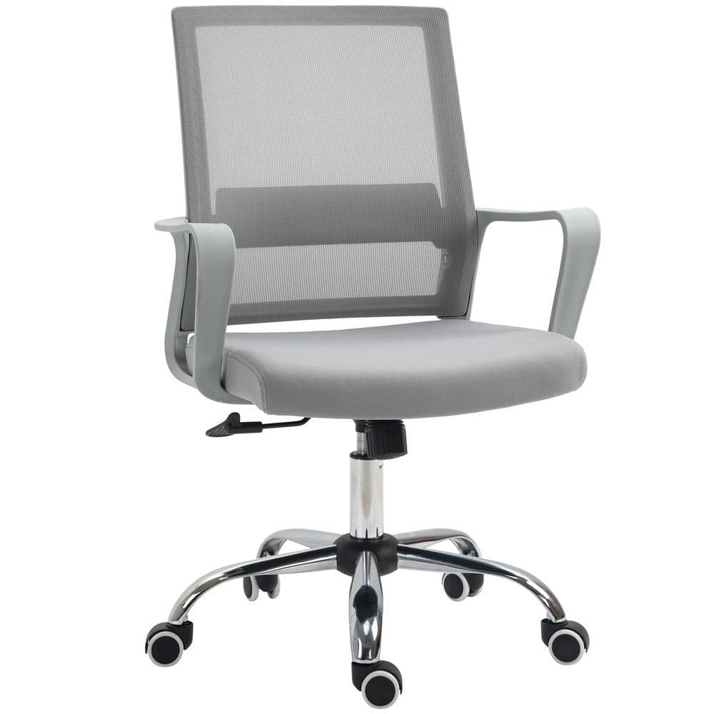 image-Ergonomic Office Chair Adjustable Height Mesh Chair with Swivel Wheels Grey
