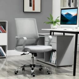 image-Ergonomic Office Chair Adjustable Height Mesh Chair with Swivel Wheels Grey