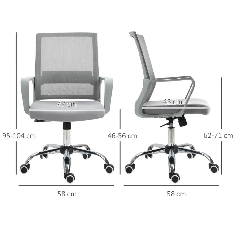 image-Ergonomic Office Chair Adjustable Height Mesh Chair with Swivel Wheels Grey