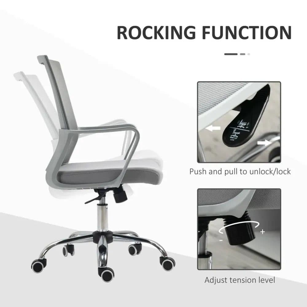 image-Ergonomic Office Chair Adjustable Height Mesh Chair with Swivel Wheels Grey