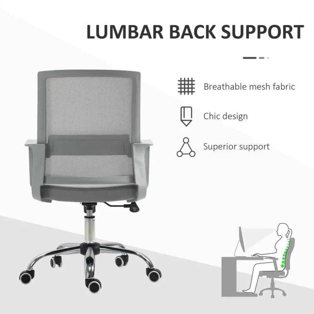image-Ergonomic Office Chair Adjustable Height Mesh Chair with Swivel Wheels Grey