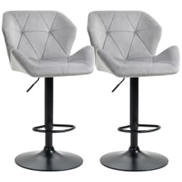 image-Set Of 2 Luxurious Velvet-Touch Bar Stools w/ Metal Frame Footrest Base Grey