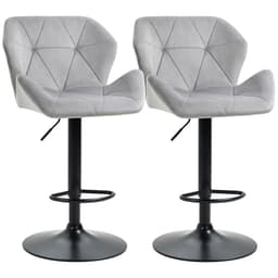 image-Set Of 2 Luxurious Velvet-Touch Bar Stools w/ Metal Frame Footrest Base Grey