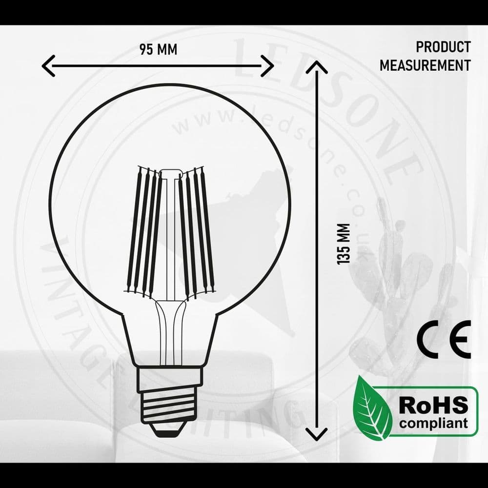 image-10 Pack E27 LED Edison Dimmable Vintage Amber Glass Warm white 2700K Light Bulbs