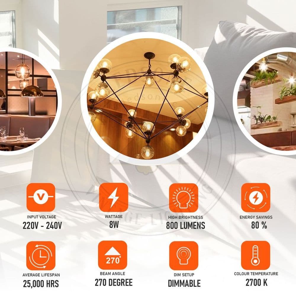 image-10 Pack E27 LED Edison Dimmable Vintage Amber Glass Warm white 2700K Light Bulbs