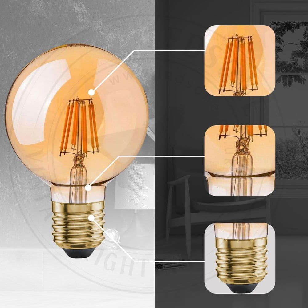 image-G95 E27 8W Edison Style LED filamen Globe shape Retro Vintage Amber bulb