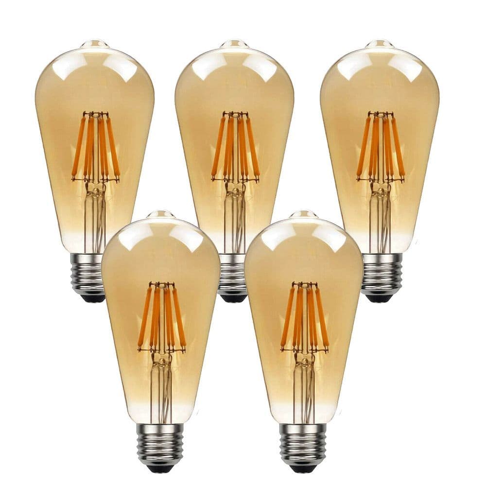 image-5Pack E27 LED Edison Dimmable Vintage Amber Glass Warm white 2700K Light Bulb