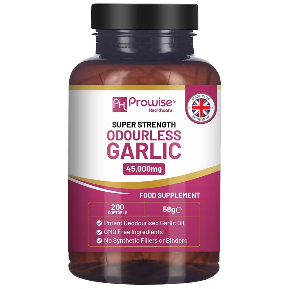 image-Premium Odourless Garlic Capsules - High Strength 45,000mg - 200 Softgels by Prowise