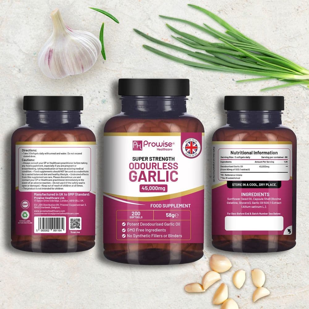 image-Premium Odourless Garlic Capsules - High Strength 45,000mg - 200 Softgels by Prowise