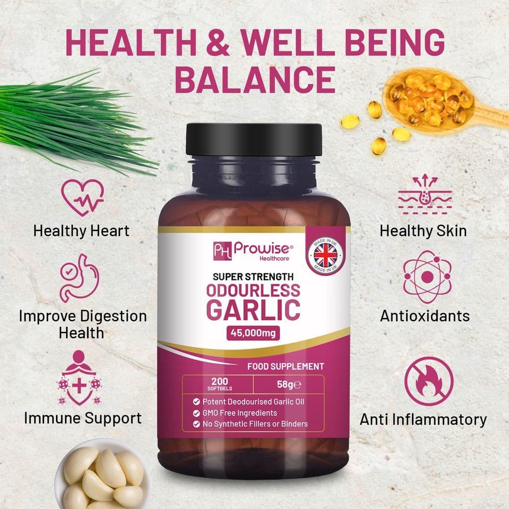 image-Premium Odourless Garlic Capsules - High Strength 45,000mg - 200 Softgels by Prowise