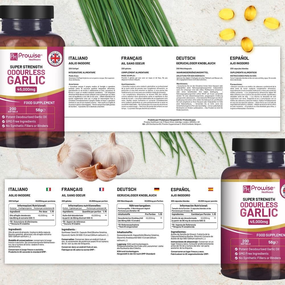 image-Premium Odourless Garlic Capsules - High Strength 45,000mg - 200 Softgels by Prowise