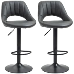 image-Barstools Set of 2 Adjustable Swivel Height PU Leather Counter Chairs Footrest
