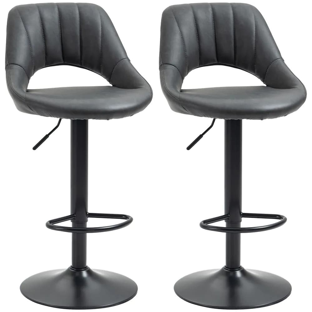 image-Barstools Set of 2 Adjustable Swivel Height PU Leather Counter Chairs Footrest