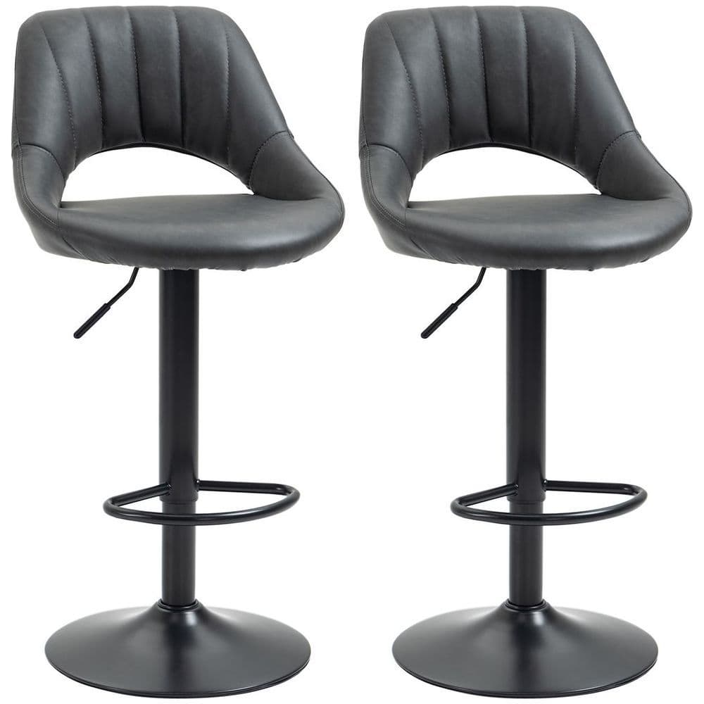 image-Barstools Set of 2 Adjustable Swivel Height PU Leather Counter Chairs Footrest