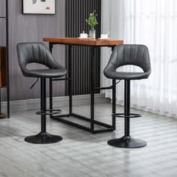 image-Barstools Set of 2 Adjustable Swivel Height PU Leather Counter Chairs Footrest
