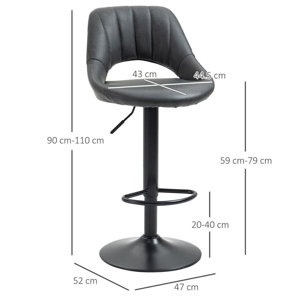 image-Barstools Set of 2 Adjustable Swivel Height PU Leather Counter Chairs Footrest