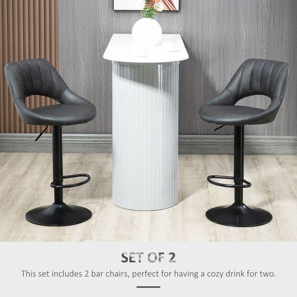 image-Barstools Set of 2 Adjustable Swivel Height PU Leather Counter Chairs Footrest
