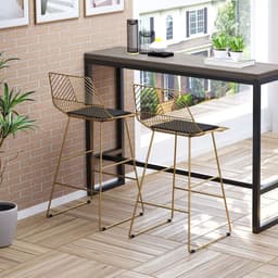 image-Modern Counter Height Bar Stools Set of 2 pcs Wire Metal Barstools for Kitchen