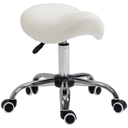 image-Saddle Stool Hydraulic Rolling Faux Leather Height Adjust Mobility Chair Cream