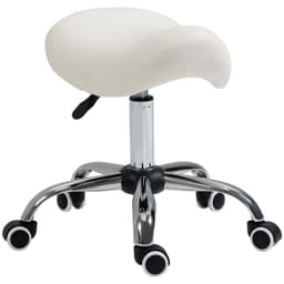 image-Saddle Stool Hydraulic Rolling Faux Leather Height Adjust Mobility Chair Cream