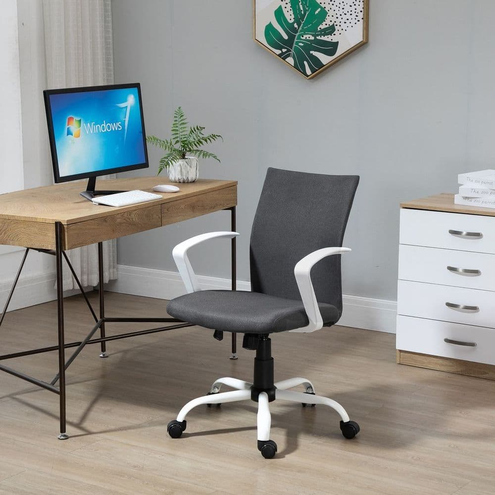 image-Office Chair Linen Swivel Computer Desk Chair Home Study Task Chair, Dark Grey