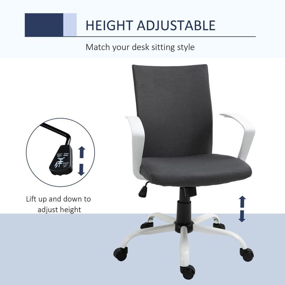 image-Office Chair Linen Swivel Computer Desk Chair Home Study Task Chair, Dark Grey