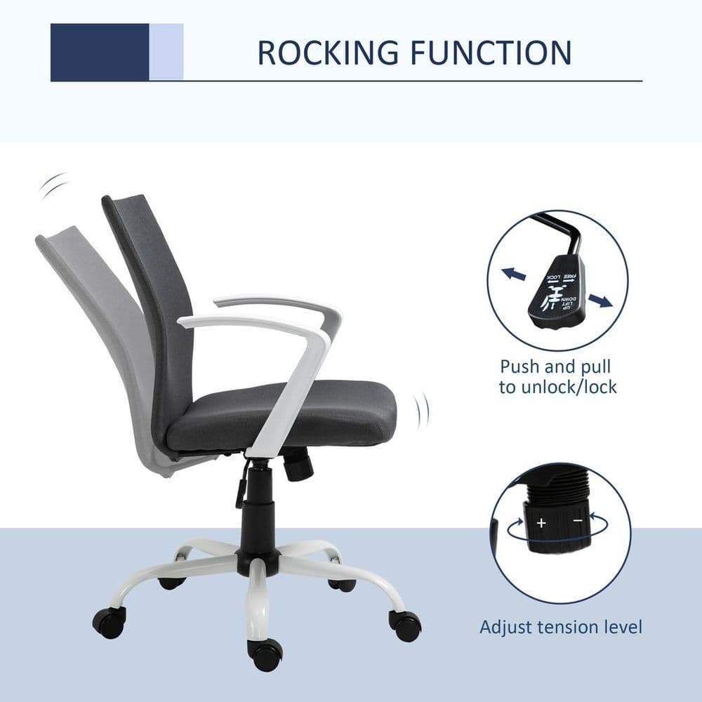 image-Office Chair Linen Swivel Computer Desk Chair Home Study Task Chair, Dark Grey