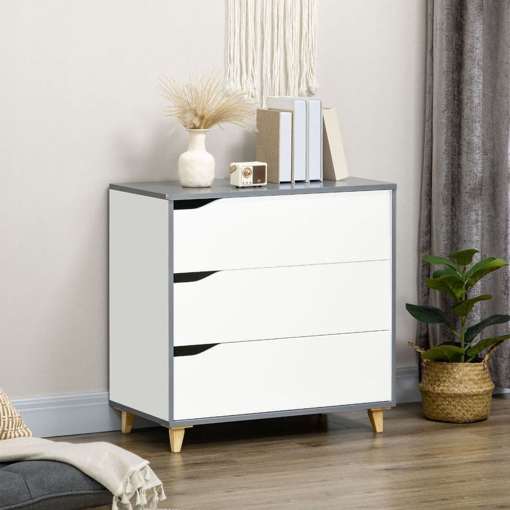 image-Chest of Drawers 3-Drawer Dresser Storage Cabinet with Solid Wood Legs White