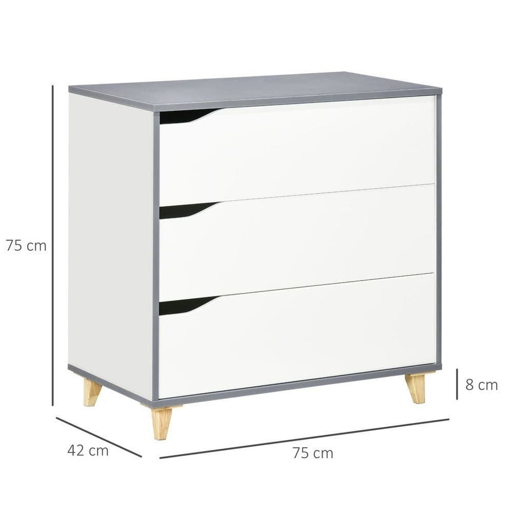image-Chest of Drawers 3-Drawer Dresser Storage Cabinet with Solid Wood Legs White