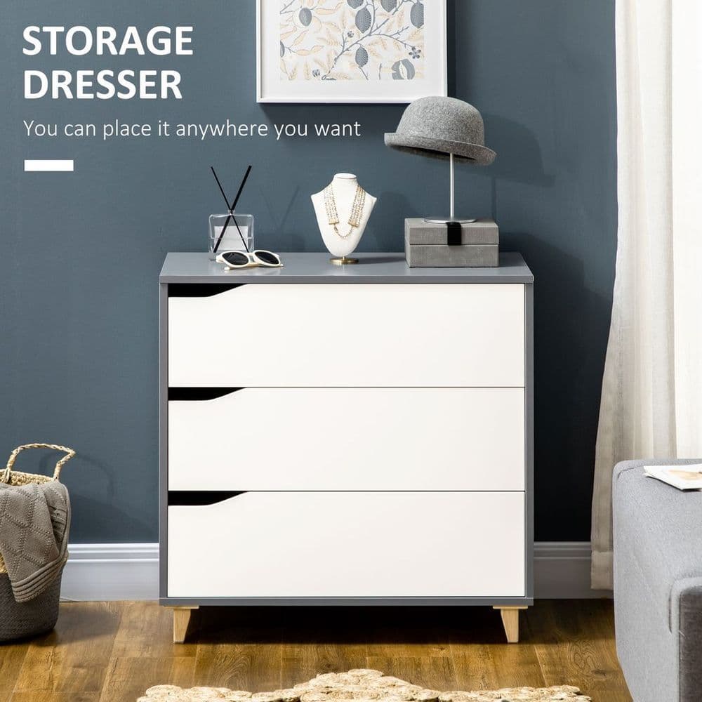 image-Chest of Drawers 3-Drawer Dresser Storage Cabinet with Solid Wood Legs White