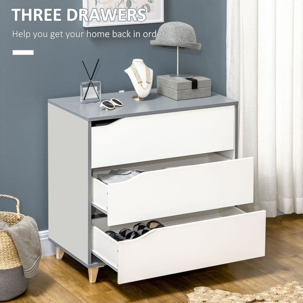 image-Chest of Drawers 3-Drawer Dresser Storage Cabinet with Solid Wood Legs White